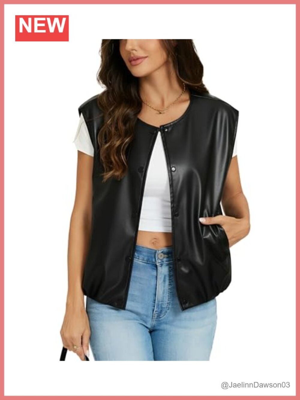 Faux Leather Motorcycle Vest Snap Button Sleeveless Biker Jacket